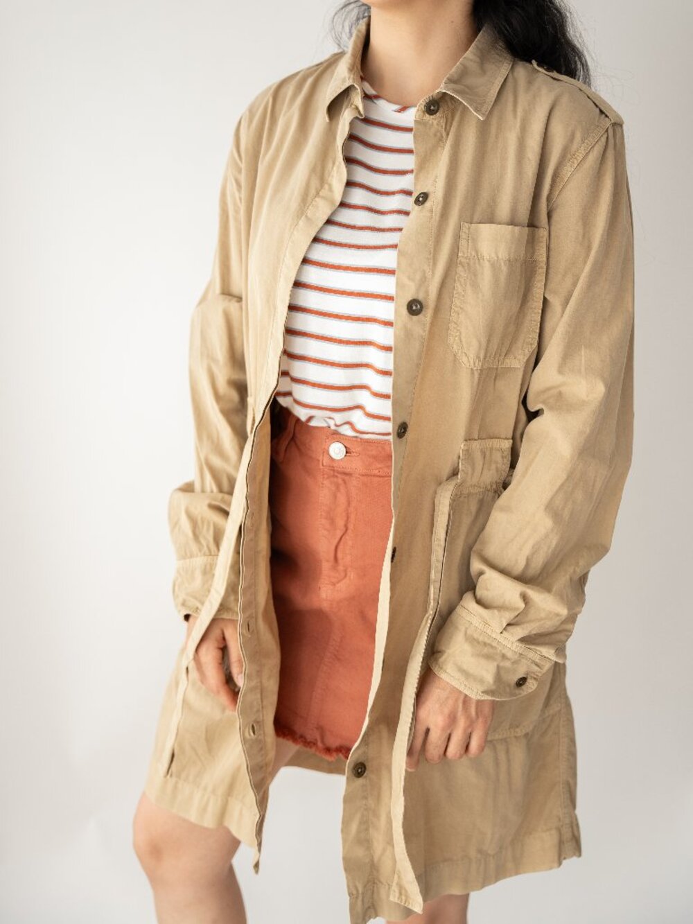 Made in TURKEY Khaki Utility Jacket Belted Safari Coat Oversized Lightweight